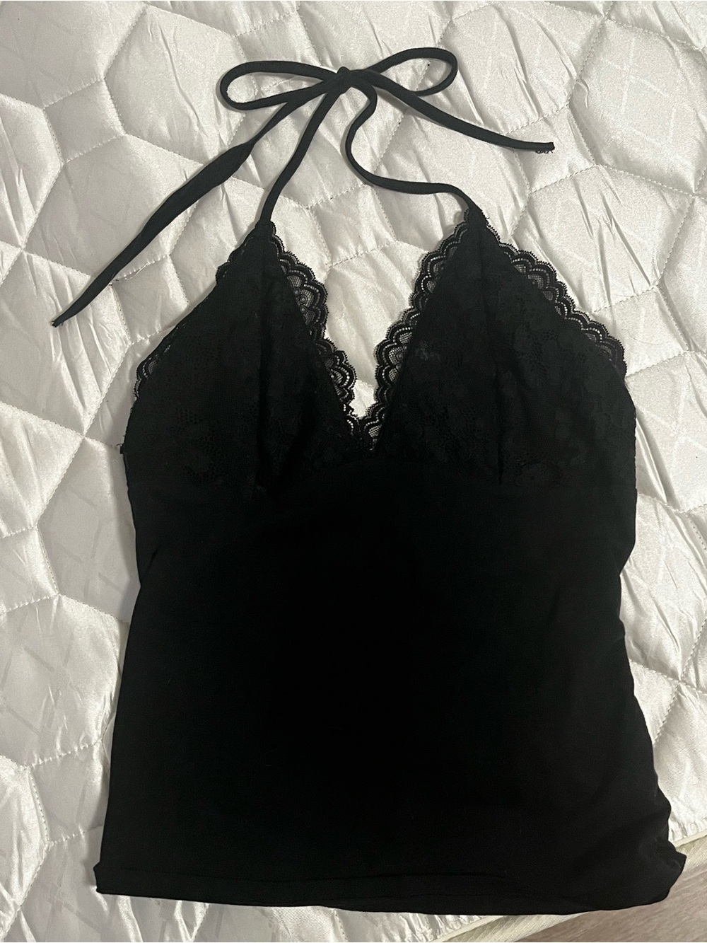 Black lace trim halter top